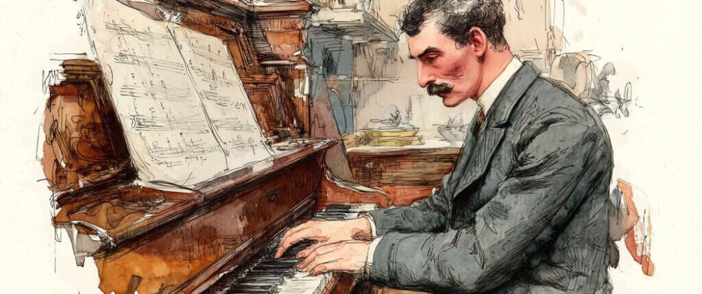 Charles Gabriel Composing at Piano